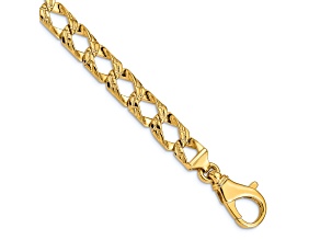 14k Yellow Gold 8.6mm Hand Polished and Textured Fancy Link Bracelet