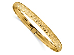10k Yellow Gold 6.5mm Diamond-Cut and Brushed Hexagonal Design Flexible Bangle