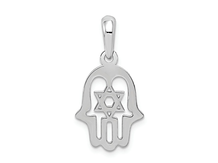 Rhodium Over 14k White Gold Star of David Chamseh Pendant