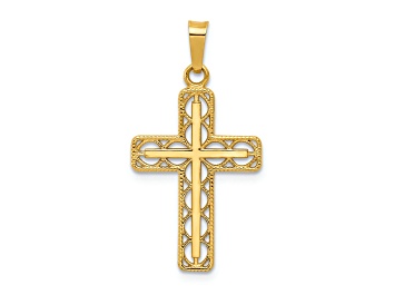 Picture of 14k Yellow Gold Polished Filigree Cross Pendant