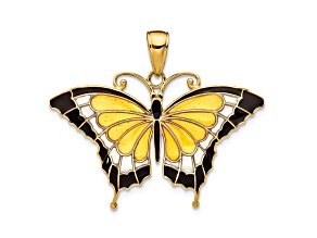 10K Yellow Gold Multi-Color Enameled Butterfly Pendant