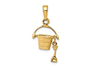 14k Yellow Gold 3D Beach Bucket with Shovel pendant