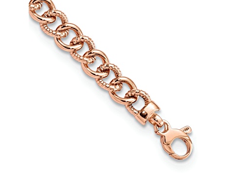 14k Rose Gold 8mm Polished and Textured Fancy Link Bracelet