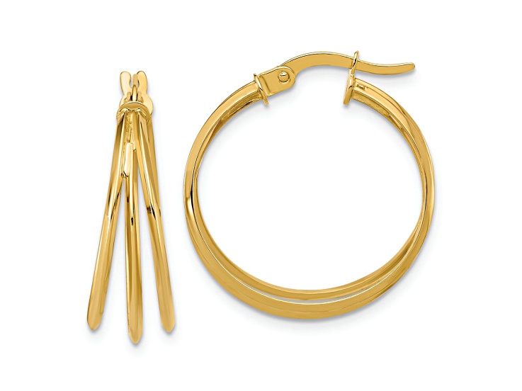 14k Yellow Gold 7/8 inch Polished 3-row Round Hoop Earrings