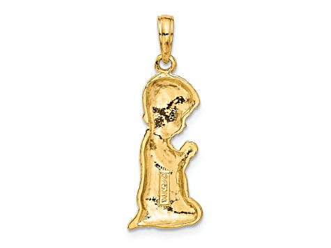 14k Yellow Gold Textured Praying Boy Pendant