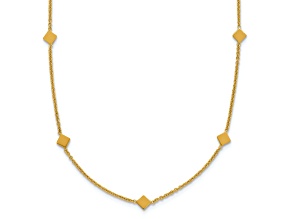 14K Yellow Gold Polished Diamond-shaped Disk Station with 2-inch Extension Necklace