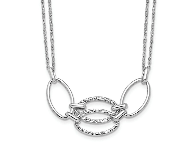 Rhodium Over 14k White Gold Polished and Textured Double Strand Fancy Link 17.5 Inch Necklace