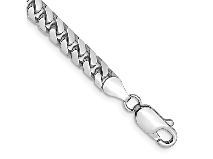 Rhodium Over 14k White Gold 4.3mm Solid Miami Cuban Link Bracelet