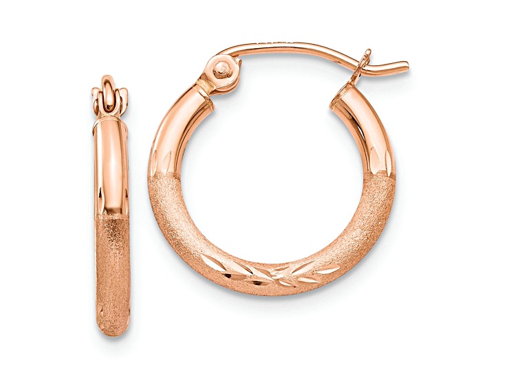 14k Rose Gold Satin and Diamond-Cut 9/16" Hoop Earrings