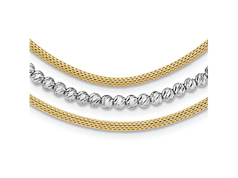 14K Two-tone Polished and Diamond-cut Layered Plus 2-inch Ext. Necklace