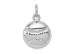 Rhodium Over 14k White Gold Textured Baseball Charm