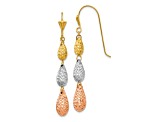 14k Tri-color Gold Puff Diamond-Cut Teardrop Dangle Earrings