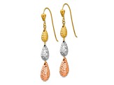 14k Tri-color Gold Puff Diamond-Cut Teardrop Dangle Earrings