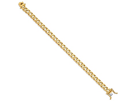 14K Yellow Gold 7.5mm Hand-Polished Flat Beveled Curb Chain Bracelet