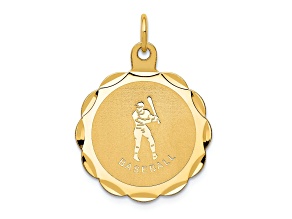 14k Yellow Gold Diamond-Cut and Satin Baseball Disc Charm
