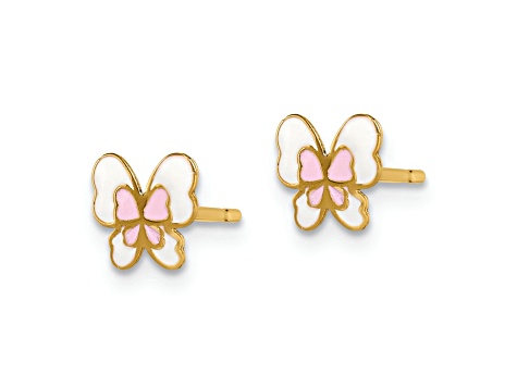 14K Yellow Gold Enamel Butterfly Post Earrings