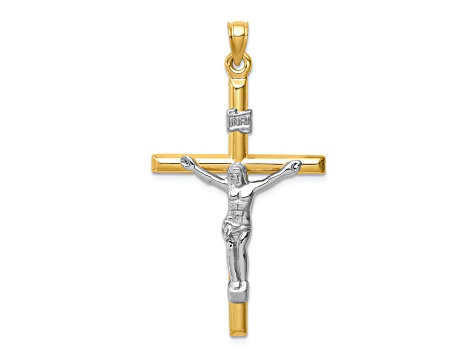 14K Yellow and White Gold Hollow Crucifix Pendant