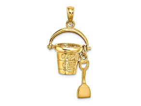 14k Yellow Gold Textured Cape Cod Bucket with Shovel Pendant