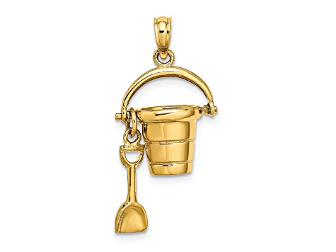 14k Yellow Gold Textured Cape Cod Bucket with Shovel Pendant