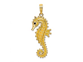 14k Yellow Gold Textured 3D Black Enamel Seahorse Charm