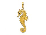 14k Yellow Gold Textured 3D Black Enamel Seahorse Charm