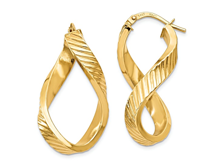 14k Yellow Gold Twisted Textured 1 3/16" Oval Hoop Earrings