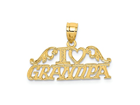 14k Yellow Gold Textured I Heart Grandpa pendant