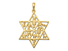14k Yellow Gold Star of David 12 Tribes Pendant