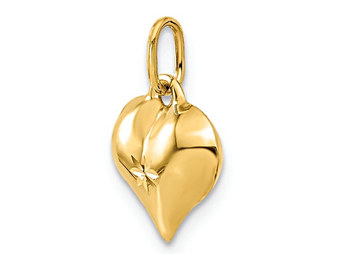 14k Yellow Gold 3D Polished and Diamond-Cut Puffed Heart pendant