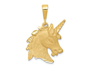 14k Yellow Gold Brushed and Diamond-Cut Unicorn Head Pendant