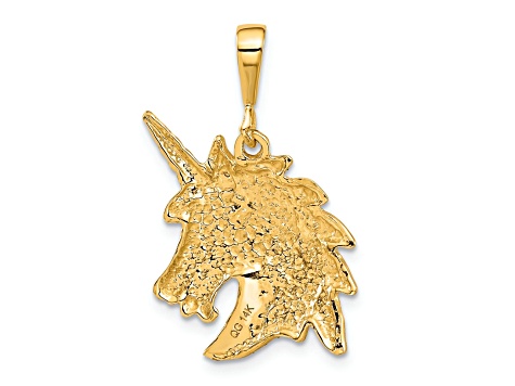 14k Yellow Gold Brushed and Diamond-Cut Unicorn Head Pendant