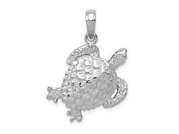 Picture of Rhodium Over 14k White Gold Solid Polished and Textured Open-Backed Turtle Pendant