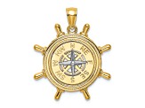 14k Yellow Gold and 14k White Gold Ship's Wheel with Nautical Compass Pendant