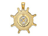 14k Yellow Gold and 14k White Gold Ship's Wheel with Nautical Compass Pendant