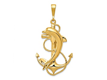 Picture of 14k Yellow Gold Solid Polished Anchor with Dolphin Pendant