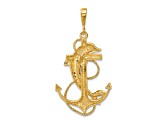 14k Yellow Gold Solid Polished Anchor with Dolphin Pendant