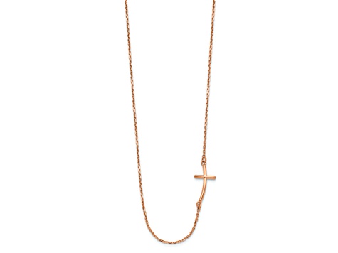 14K Rose Gold Small Sideways Curved Cross Necklace