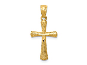 14k Yellow Gold Diamond-Cut and Textured Cross Pendant