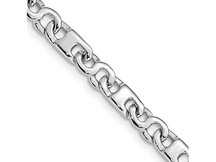 Rhodium Over 14k White Gold 4.4mm Hand Polished Fancy Link Bracelet