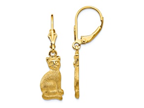 14k Yellow Gold Satin Cat Dangle Earrings