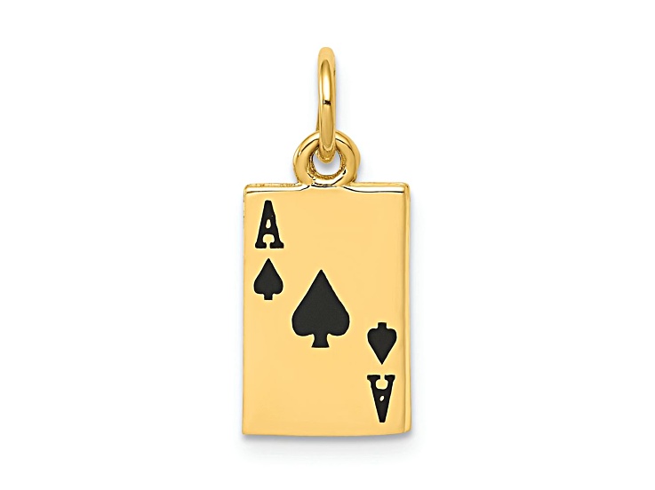 10K Yellow Gold Black Enameled Ace of Spades Card Charm