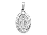 Rhodium Over 14K White Gold Polished and Satin Miraculous Medal Hollow Pendant