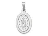 Rhodium Over 14K White Gold Polished and Satin Miraculous Medal Hollow Pendant