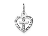 Rhodium Over 14K White Gold Cross in Heart Charm Pendant