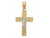 14k Yellow Gold and 14k White Gold Diamond-Cut Small Block Filigree Crucifix Pendant