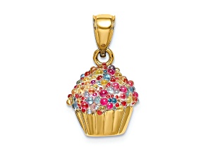 14k Yellow Gold 3D Colored Bead with Icing Cupcake Pendant