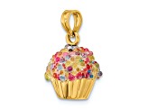 14k Yellow Gold 3D Colored Bead with Icing Cupcake Pendant