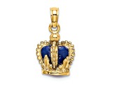 14k Yellow Gold Textured with Blue Enamel 3D Crown Charm