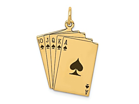 14k Yellow Gold Black Enameled Royal Flush Playing Cards Charm