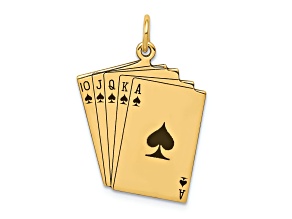 14k Yellow Gold Black Enameled Royal Flush Playing Cards Charm
